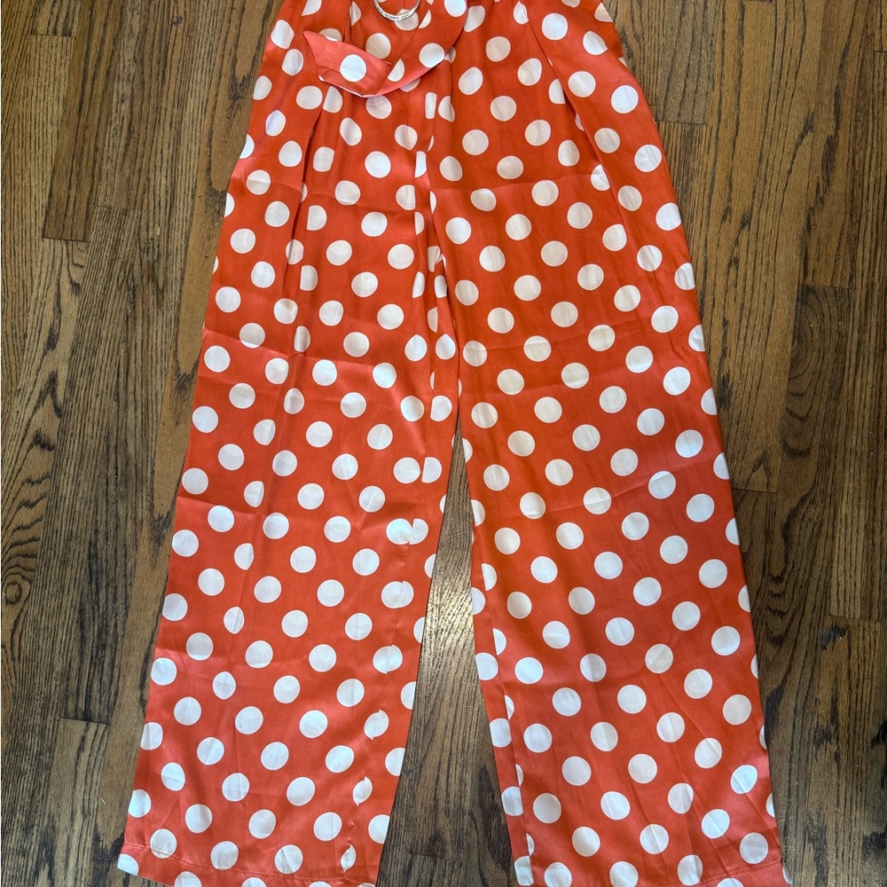 Zara Orange and White Polka Dot Wide-Leg Pants size XS - Picture 4 of 6